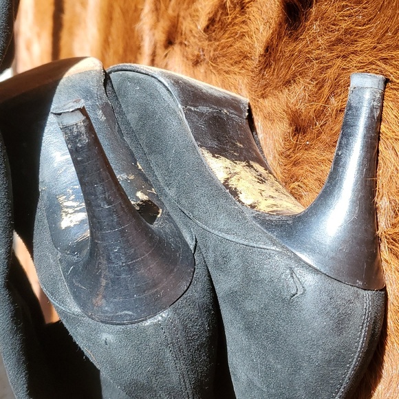 Cole Haan Boots Knee Length Pointed Toe Black Suede - Picture 7 of 10